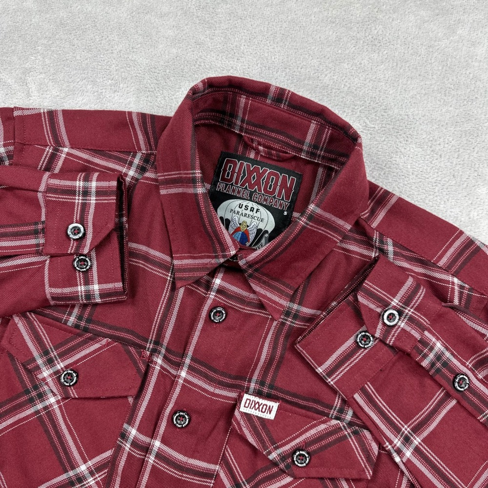 Dixxon Flannel Co Button Down Mens Small Burgundy USAF Pararescue PJ Foundation